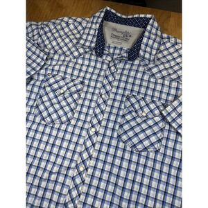 Wrangler Mens Pearl Snap Western Button Up Shirt Blue Plaid Size XL Competition